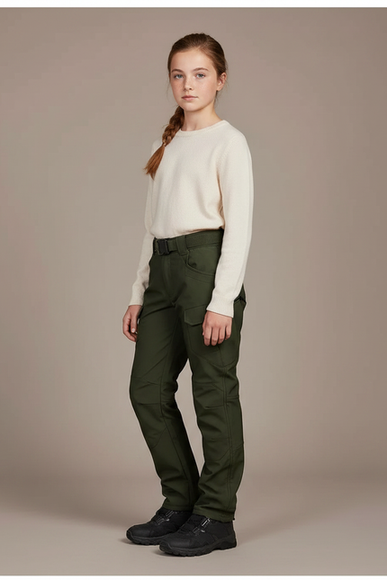 Pantalon Randonnée Vert Femme Cargo Ceinturé Épais - Polyester