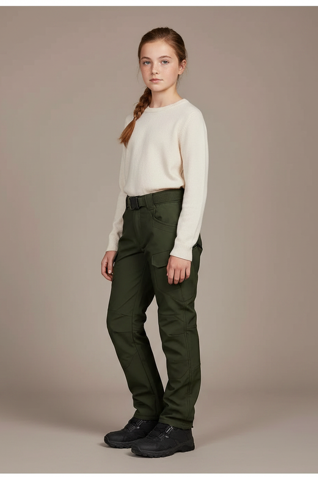 Pantalon Randonnée Vert Femme Cargo Ceinturé Épais - Polyester