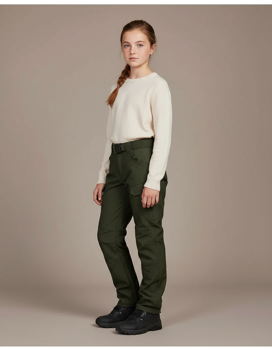 Pantalon Randonnée Vert Femme Cargo Ceinturé Épais - Polyester