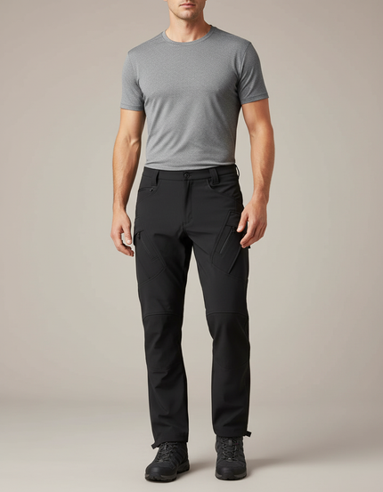 Pantalon Randonnée Noir Softshell Homme Cargo Coupe Droite - Polyester