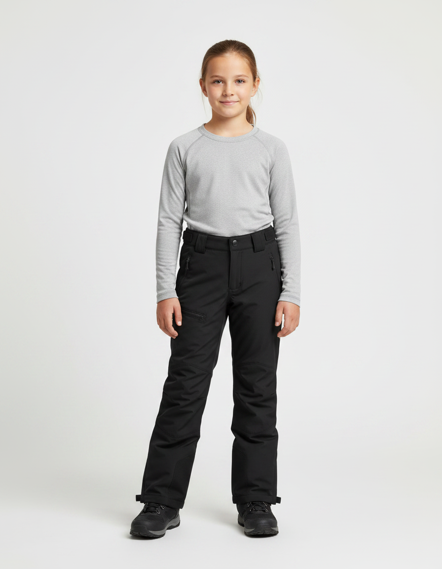 Pantalon Randonnée Noir Imperméable Thermique Fille Hiver - Polyester