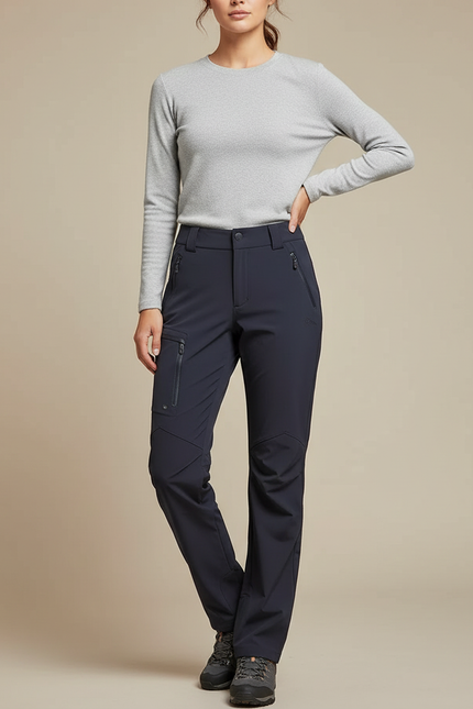 Pantalon Randonnée Femme Marine Coupe Droite Stretch Technique - Polyester