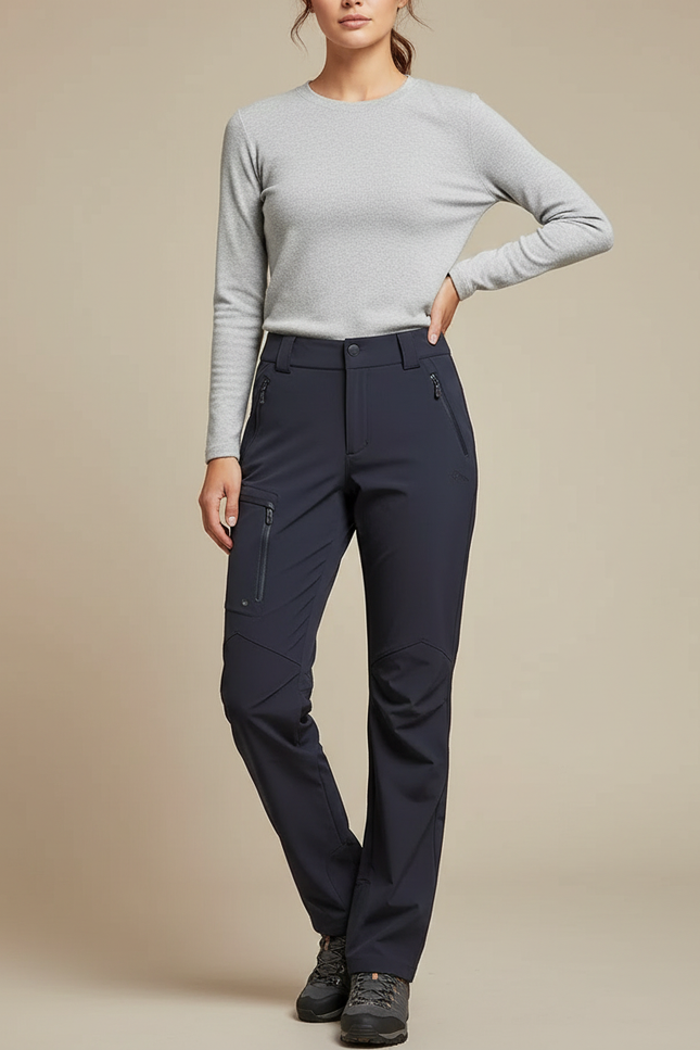 Pantalon Randonnée Femme Marine Coupe Droite Stretch Technique - Polyester