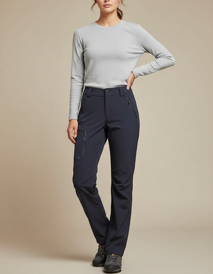 Pantalon Randonnée Femme Marine Coupe Droite Stretch Technique - Polyester