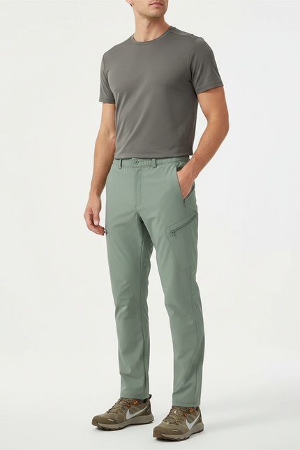 Pantalon Randonnée Homme Vert Cargo Léger Coupe Droite - Polyester