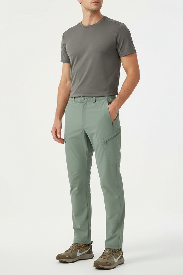 Pantalon Randonnée Homme Vert Cargo Léger Coupe Droite - Polyester