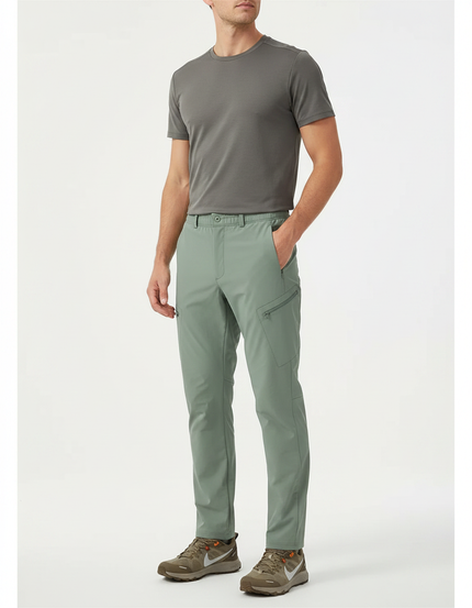 Pantalon Randonnée Homme Vert Cargo Léger Coupe Droite - Polyester