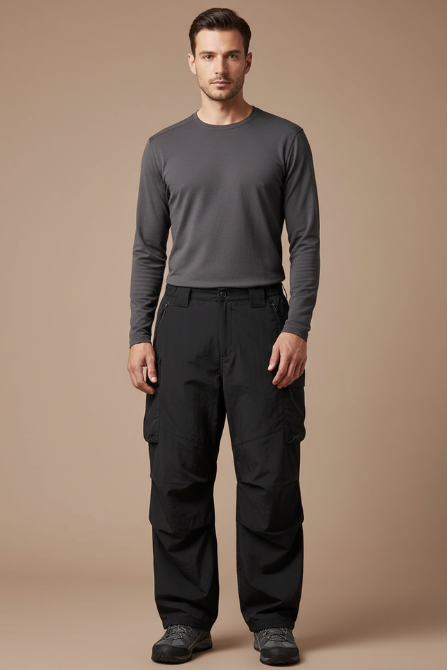 Pantalon Randonnée Noir Cargo Confortable Ample Homme - Polyester