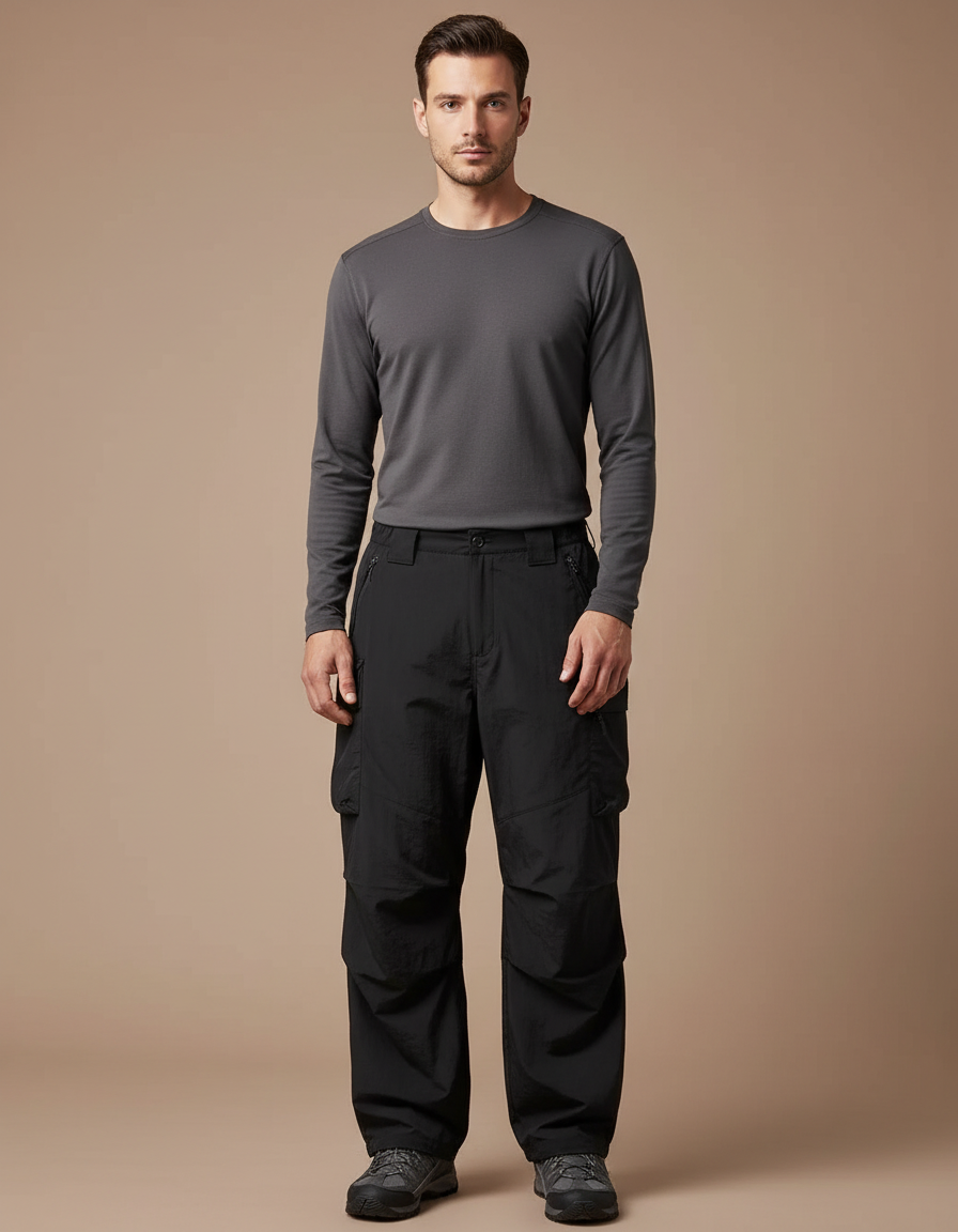 Pantalon Randonnée Noir Cargo Confortable Ample Homme - Polyester