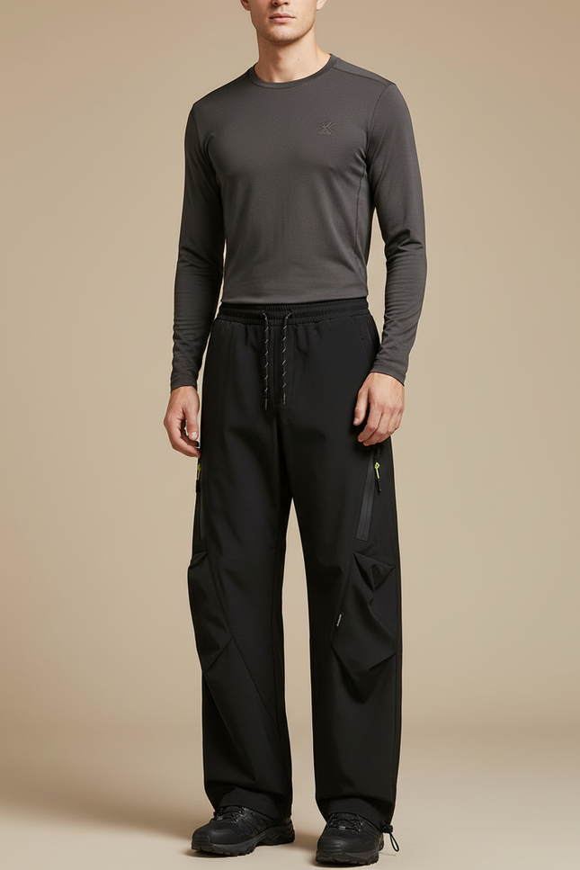 Pantalon Randonnée Noir Ample Cargo Imperméable Homme - Polyester