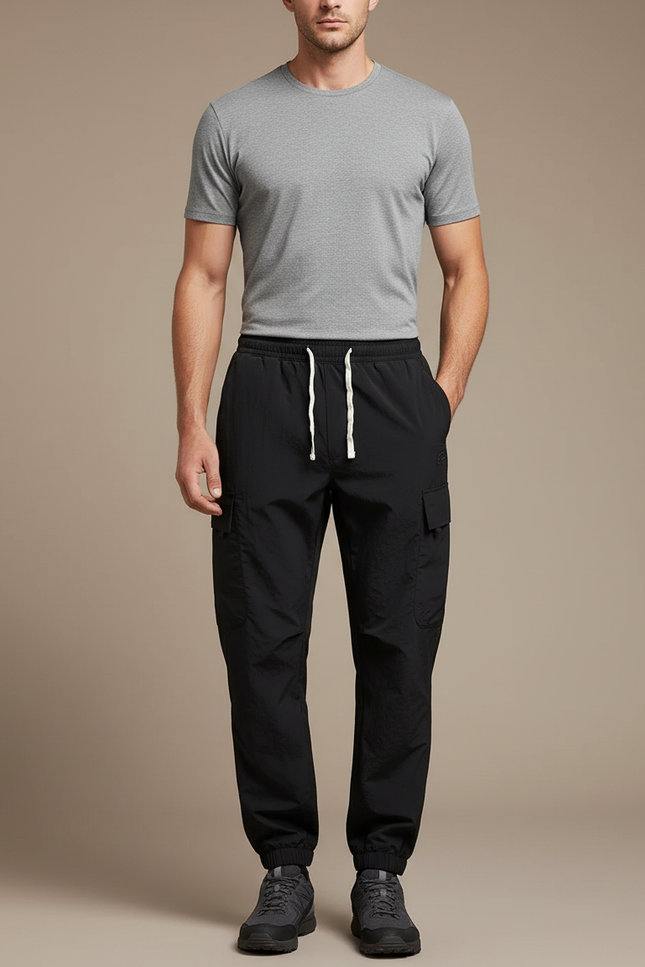 Pantalon Randonnée Noir Cargo Léger Cordon Homme - Polyester