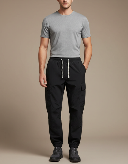 Pantalon Randonnée Noir Cargo Léger Cordon Homme - Polyester