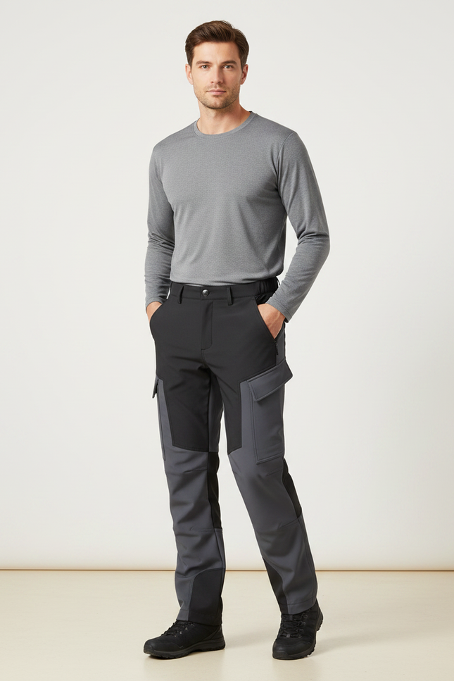 Pantalon Randonnée Homme Gris Noir Cargo Imperméable - Polyester