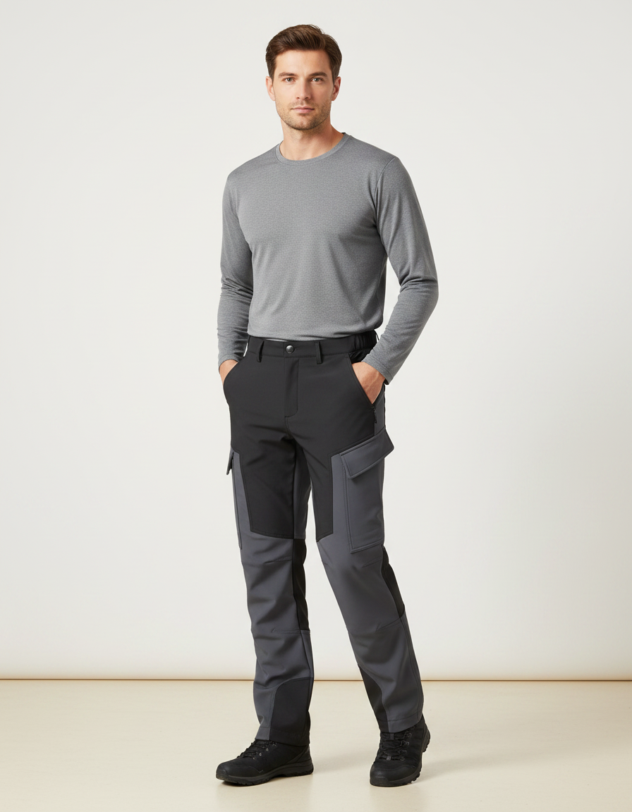 Pantalon Randonnée Homme Gris Noir Cargo Imperméable - Polyester