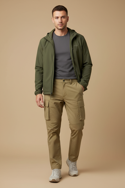 Pantalon Randonnée Kaki Cargo Léger Confortable Homme - Polyester