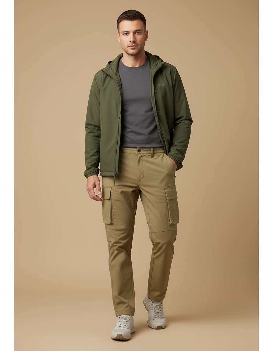 Pantalon Randonnée Kaki Cargo Léger Confortable Homme - Polyester