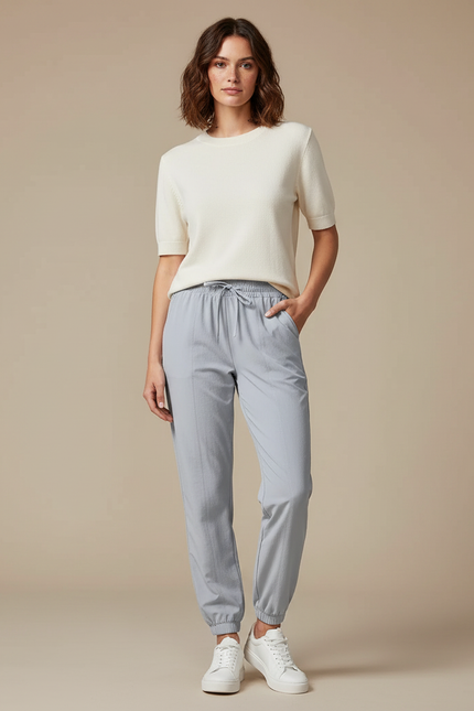 Pantalon Randonnée Gris Clair Fluide Cordon Jogger Femme - Polyester