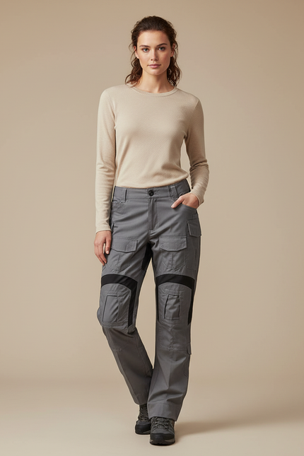 Pantalon Randonnée Gris Cargo Multipoches Renforcé Femme - Toile