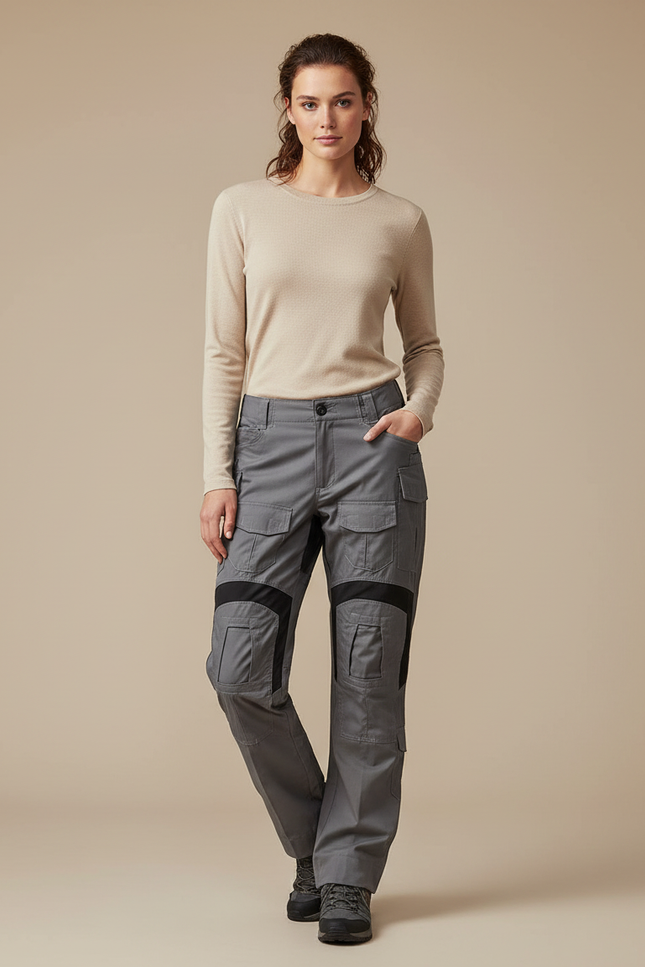 Pantalon Randonnée Gris Cargo Multipoches Renforcé Femme - Toile