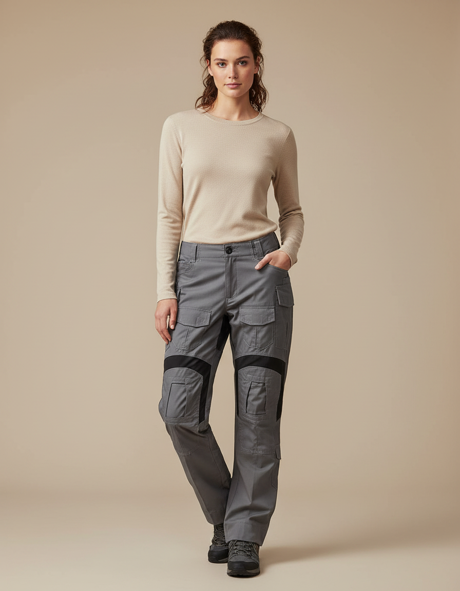 Pantalon Randonnée Gris Cargo Multipoches Renforcé Femme - Toile