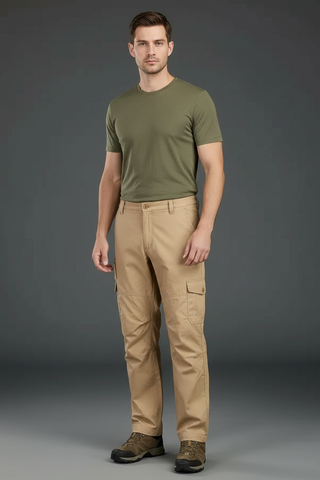 Pantalon Randonnée Beige Cargo Ample Homme - Toile