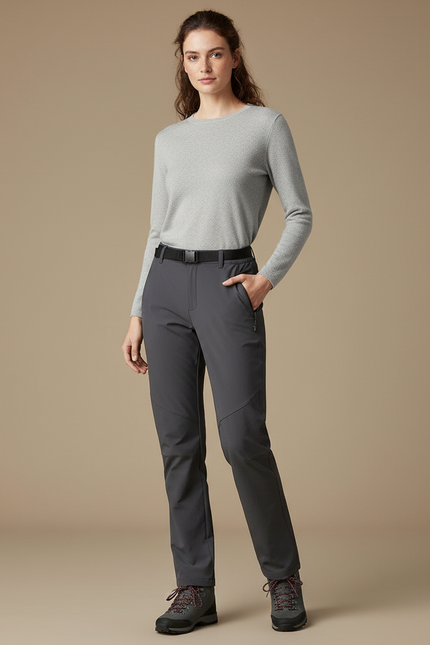 Pantalon Randonnée Gris Anthracite Femme Stretch Imperméable - Polyester