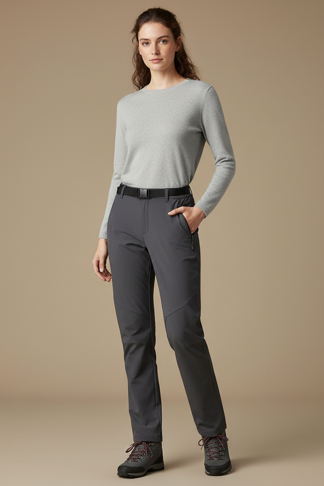 Pantalon Randonnée Gris Anthracite Femme Stretch Imperméable - Polyester