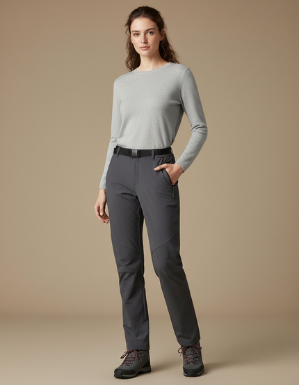 Pantalon Randonnée Gris Anthracite Femme Stretch Imperméable - Polyester
