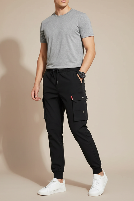 Pantalon Randonnée Noir Homme Cargo Jogger Multi-poches - Polyester