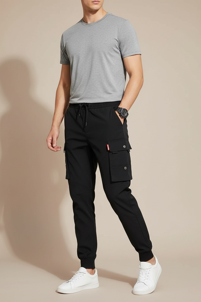 Pantalon Randonnée Noir Homme Cargo Jogger Multi-poches - Polyester