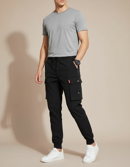 Pantalon Randonnée Noir Homme Cargo Jogger Multi-poches - Polyester