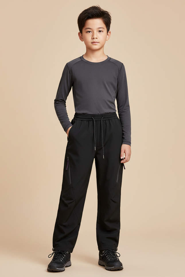 Pantalon Randonnée Noir Imperméable Enfant Sport - Polyester