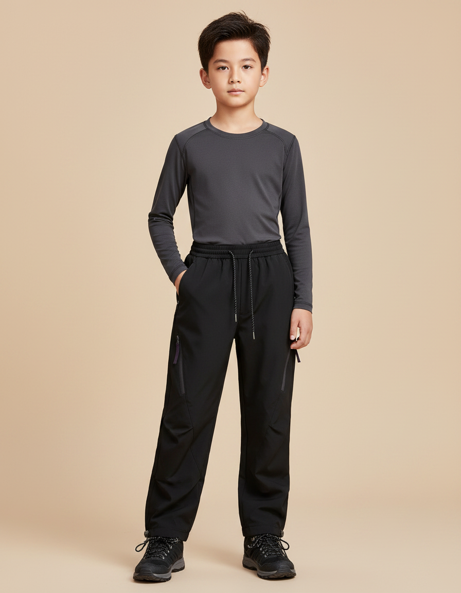 Pantalon Randonnée Noir Imperméable Enfant Sport - Polyester