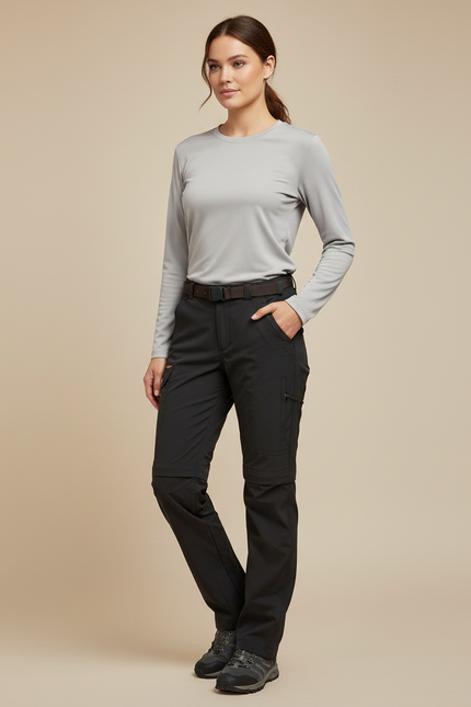 Pantalon Randonnée Noir Convertible Léger Femme - Polyester