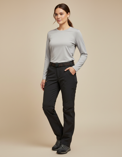 Pantalon Randonnée Noir Convertible Léger Femme - Polyester
