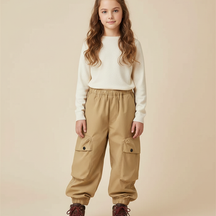 Pantalon Randonnée Beige Cargo Ample Enfant Robuste - Polyester