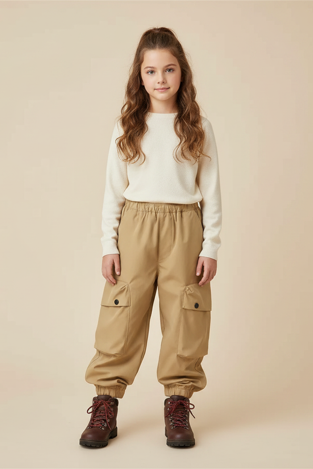 Pantalon Randonnée Beige Cargo Ample Enfant Robuste - Polyester