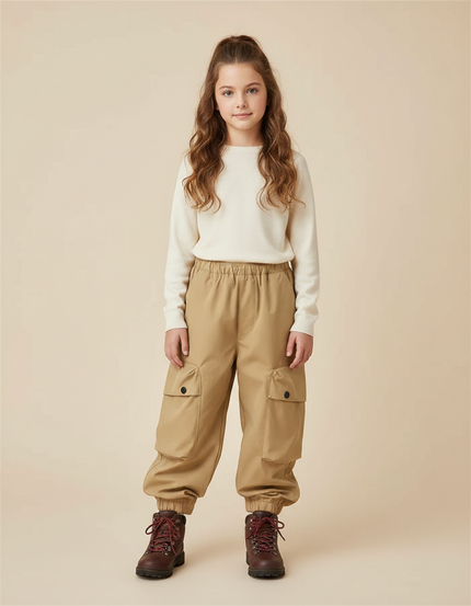 Pantalon Randonnée Beige Cargo Ample Enfant Robuste - Polyester