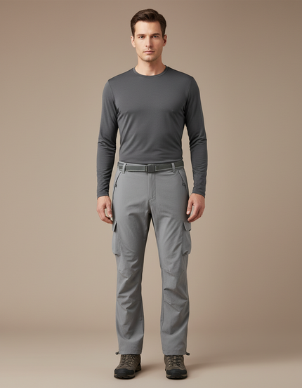 Pantalon Randonnée Gris Cargo Multi-poches Léger Homme - Polyester