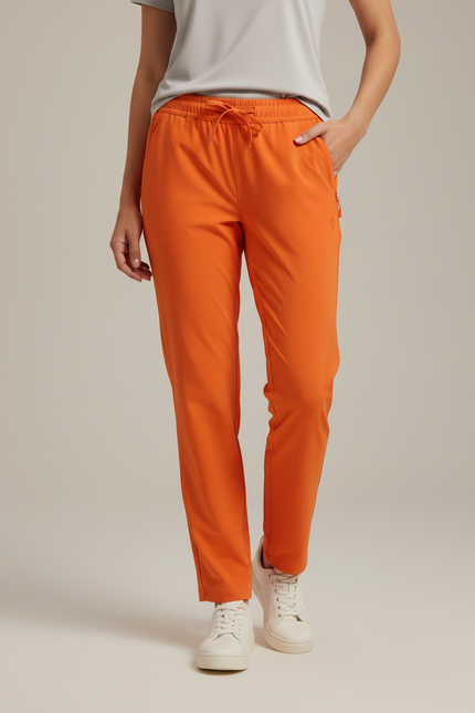 Pantalon Randonnée Orange Fluide Léger Femme Cordon - Polyester