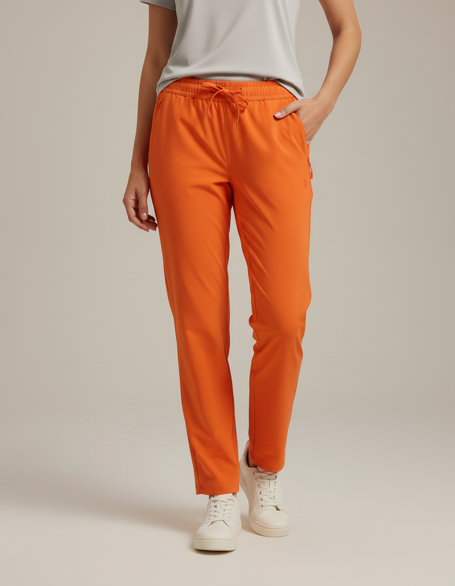 Pantalon Randonnée Orange Fluide Léger Femme Cordon - Polyester
