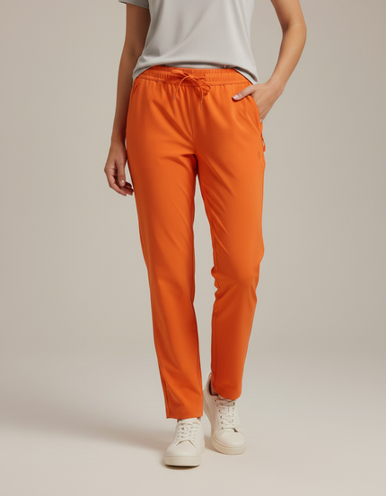 Pantalon Randonnée Orange Fluide Léger Femme Cordon - Polyester