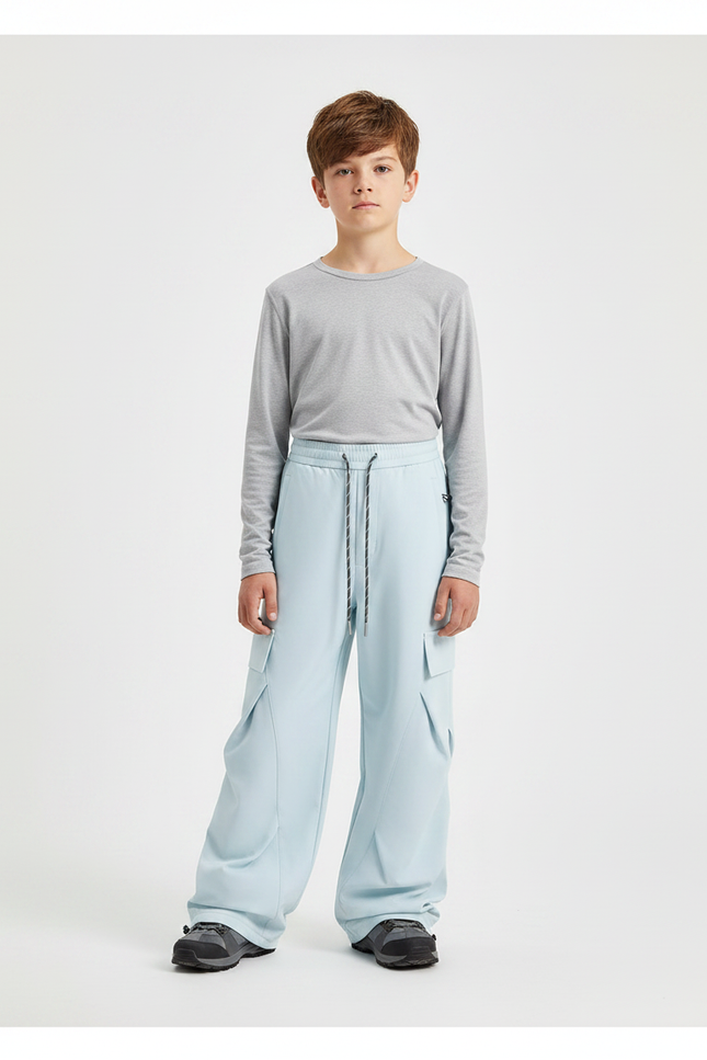 Pantalon Randonnée Bleu Ciel Cargo Ample Enfant - Polyester