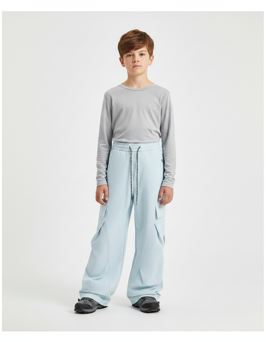 Pantalon Randonnée Bleu Ciel Cargo Ample Enfant - Polyester