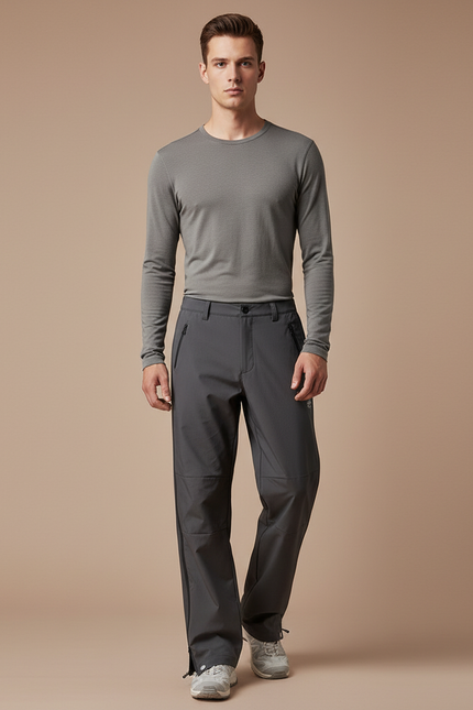 Pantalon Randonnée Gris Imperméable Ample Zippé Homme - Polyester
