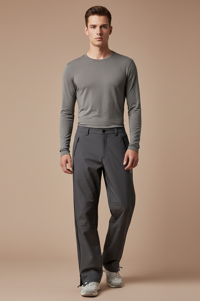Pantalon Randonnée Gris Imperméable Ample Zippé Homme - Polyester
