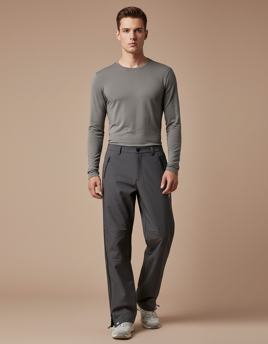 Pantalon Randonnée Gris Imperméable Ample Zippé Homme - Polyester
