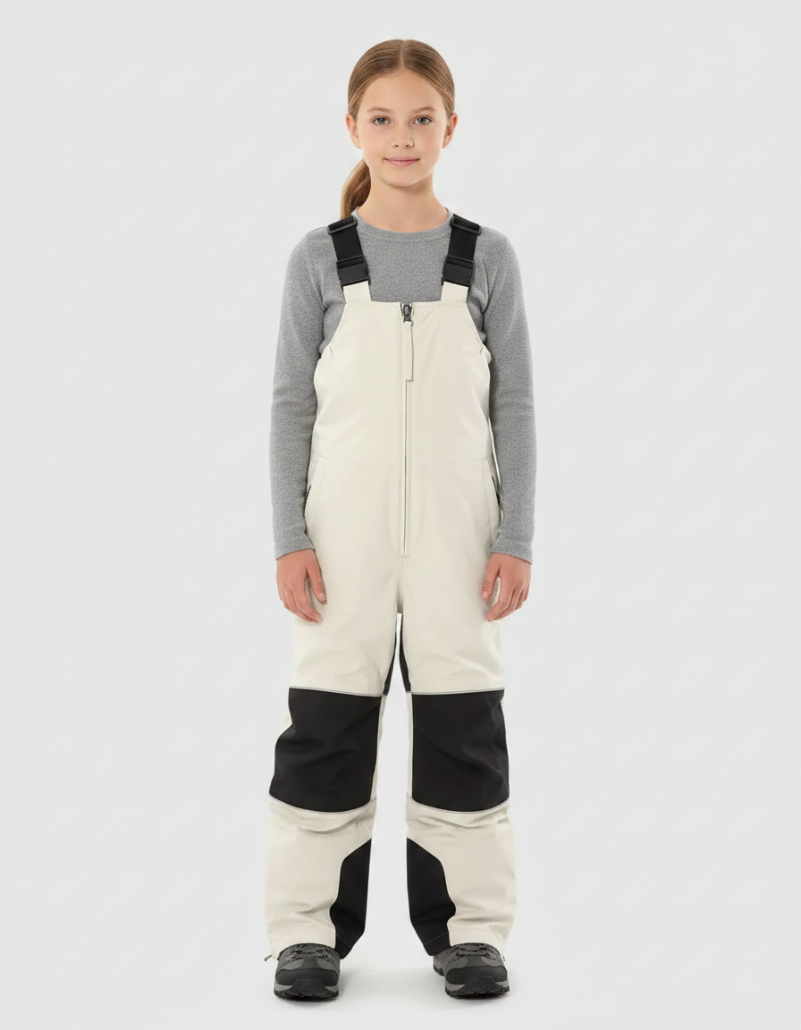 Pantalon Randonnée Beige Noir Imperméable Enfant Salopette - Polyester