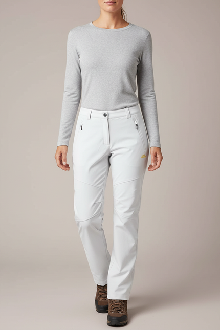 Pantalon Randonnée Femme Gris Clair Doublé Polaire - Polyester