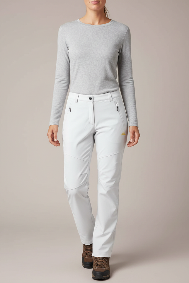 Pantalon Randonnée Femme Gris Clair Doublé Polaire - Polyester